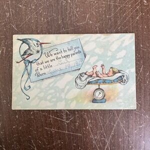 1919 Antique Birth Announcement Postcard Postmarked‎ Mt. Vernon Illinois